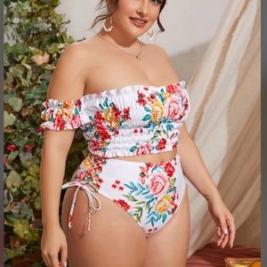 NWOT Floral High Waisted Two Piece Swim Suit